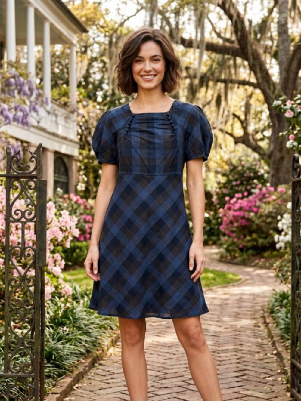 Billy Reid  plaid Coquette Babydoll button short sleeve dress